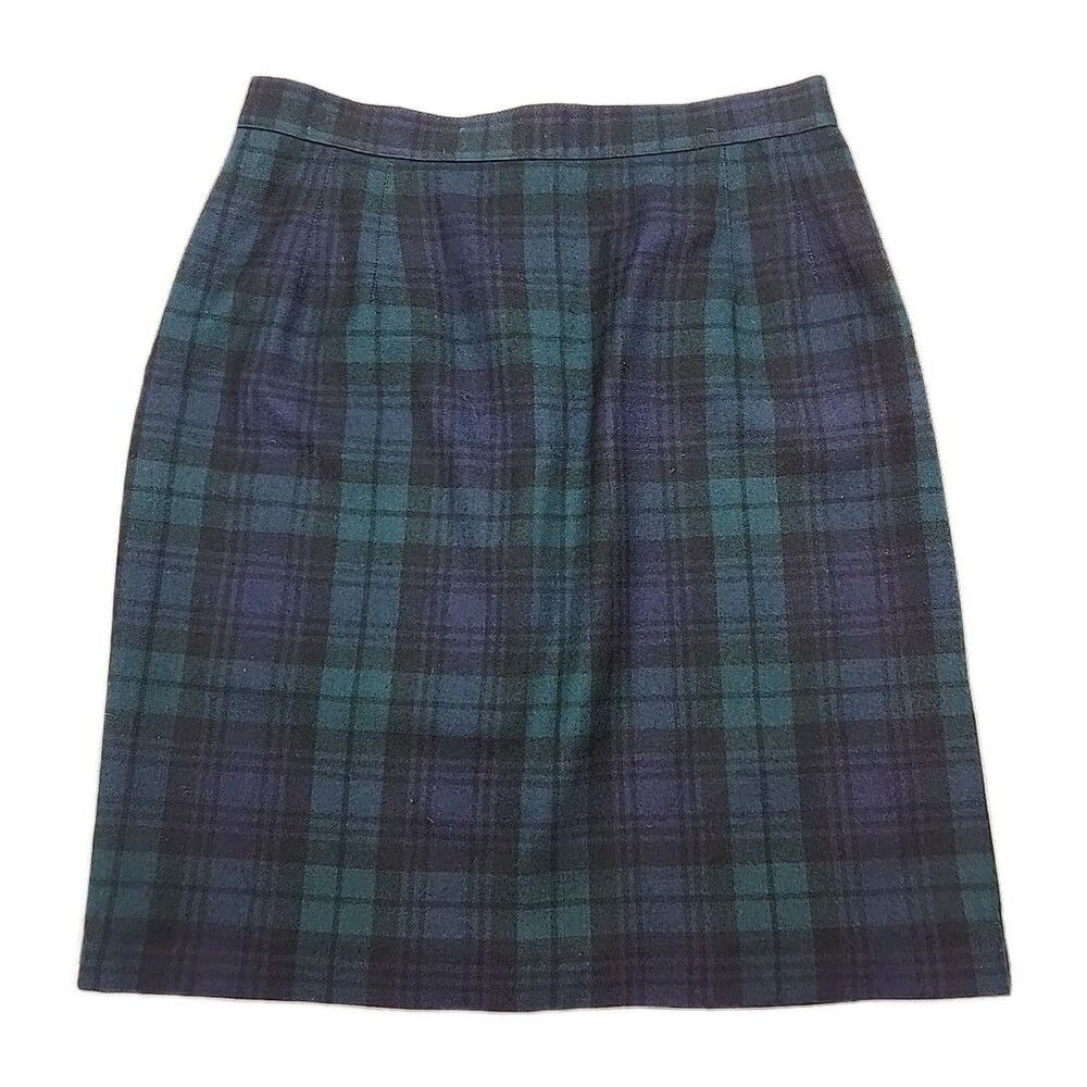 Pencil Skirt Collectible Gold Giorgio Sant Angelo 100% Wool Women 14 Plaid Green